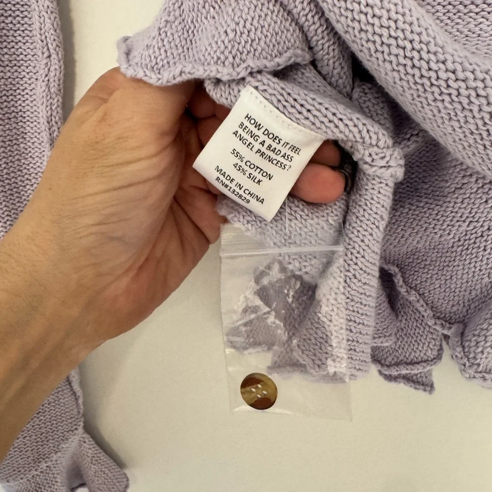 🆕 LPA RUFFLE COTTON/ SILK CARDIGAN- LILAC- SIZE L- UNWORN W/ TAGS - Picture 5 of 5